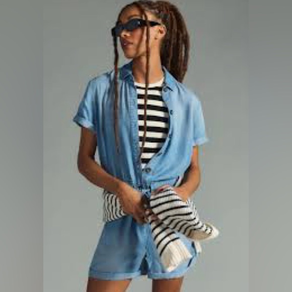 Cloth & Stone Anthropologie Chambray Romper, XS